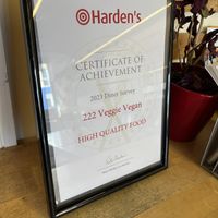 Award  at 222 Vegan Cuisine in West London