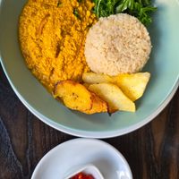 Egusi Stew with Yam and Plantain at 222 Vegan Cuisine in West London