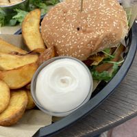 Avocado hamburger (vegan mayonnaise for the fries)  at Mojokite in Castelldefels