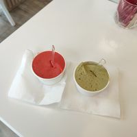 Strawberry sorbet and pistachio at Gaya gelato Bulgaria in Sofia City Province