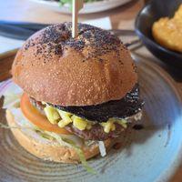 Truffle Veef Burger at Pilgrims Vegetarian Cafe in Cronulla
