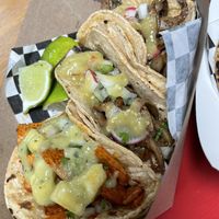 Carnitas & Al Pastor tacos  at Alma y Sazon in Emeryville