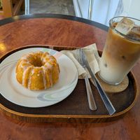 Jeju tangerine bundt cake & cold brew oat latte at The Flexible Baker in Jeju