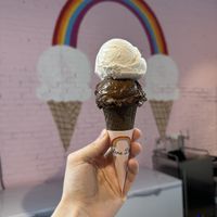 Vegan vanilla, rocky road, and chocolate sugar cone!  at Sylvie Dee’s in St Louis