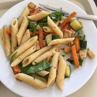 Delicious pasta with tofu and veggies  at Alfarroba in Lisbon