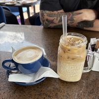 Oat flat white and oat iced latte  at Leah's Bistro in Gillingham
