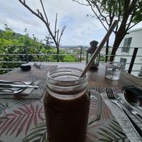 Peanut butter / cacao protein smoothie at Santosa Vegan Restaurant in Phuket
