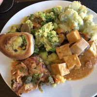 Polenta, Cauliflower Gratin, Roll, Tofu Curry, Pizza at Santosa Vegan Restaurant in Phuket