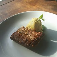 Peanut butter blondie and vanilla icecream at Santosa Vegan Restaurant in Phuket
