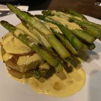 Grilled asparagus with hollandaise sauce at Santosa Vegan Restaurant in Phuket