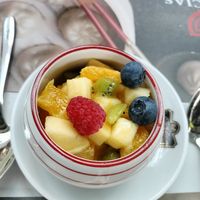 Macedonia (postre vegano del menú) at Delicias dimsum in Badalona