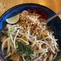 Wok fried phở noodles with bean sprouts, chilli, garlic, lemongrass, and fried tofu  at Eat Vietnam bar-b-grill in England