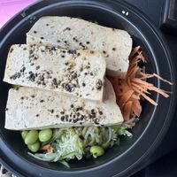 Takeout tofu rice bowl  at T & B Provisions and Eatery in Niantic
