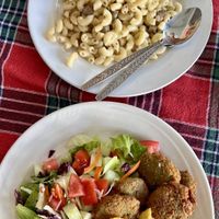 Falafel and Mac & cheese   at Amazing Vegan Food in Vang Vieng