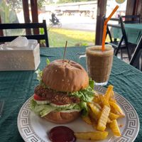 Tofu burger  at Amazing Vegan Food in Vang Vieng