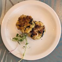 Potato cakes at Planted Community Cafe, Refillery and Hub in Cheltenham