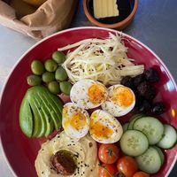 Start your day the right way 🍳

Our breakfast plate is simple, fresh, and full of flavor. It comes with olives, cheese, cherry tomatoes, crisp cucumber, creamy hummus, and fre at OOFT Coffee in Berlin