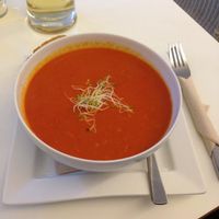 Spicy Tomato aoup with mango - vegan at Zurueck zum Glueck in Hannover