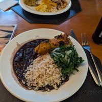 Plate from the Buffet with sweet potato quiche, rice, salat and bean stew at Spazziano in Rio De Janeiro