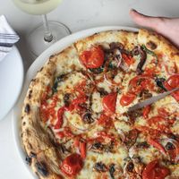 Giardiano pizza (request vegan cheese replacement)  at Rocca Pizzeria in Baton Rouge