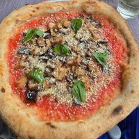 PEDROPE (Eggplant with Mastix-Flavour, vegan Cheese, Basil) at Pizzeria Grains Quartu in Sardegna