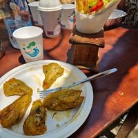 Stuffed zucchini flowers and pita with grilled mushrooms at Chyma Sto Kyma in Crete