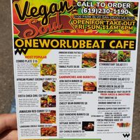 The menu at WorldBeat Cafe in San Diego