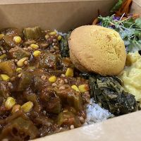 Vegan gumbo with potato salad   at WorldBeat Cafe in San Diego