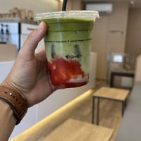 Strawberry Matcha with oat milk  at The Coffee in Porto