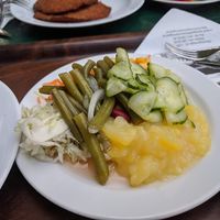 selection of salad (beware it's all sour) at Weingut Feuerwehr Wagner in Vienna
