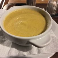 Cold mango cucumber chili soup at Weingut Feuerwehr Wagner in Vienna