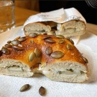 pickle bagel with vegan cream cheese at Fika Coffee in Christchurch