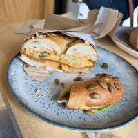 Reuben and also pastrami vegan bagels  at Fika Coffee in Christchurch