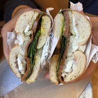 Vegan pastrami bagel   at Fika Coffee in Christchurch