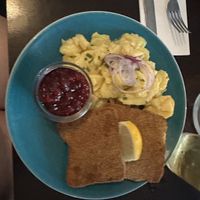 vegan Wiener schnitzel, potato salad and cranberry jam   at Augustin in Vienna