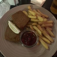vegan schnitzel with fries & cranberry jam  at Augustin in Vienna