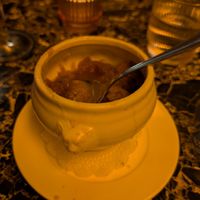 French Onion Soup to start the meal. Having had the soup in Paris, France, delicious! at Vulture in San Diego