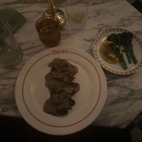 STEAK “DIANE” (LIONS MANE) and Broccolini with HOLLANDAISE...  at Vulture in San Diego