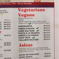 Vegan menu at Salsa Nossa Casa in Sao Paulo