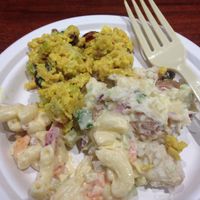 Vegan curried chicken, potato & macaroni salads at Mother Earth Storehouse in Kingston