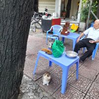 Seating outside on the pavement at Quán chay Hoa Liên in Ho Chi Minh City
