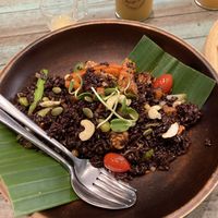 Brown rice with tempeh and veggies  at Mango in Bangkok