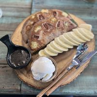 Vegan Banana Pancakes - with coconut ice cream and chocolate sauce  at Mango in Bangkok