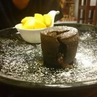 Was nervous about dairy in this mudcake, but they confirmed it was vegan.  at Mango in Bangkok