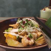 Vegan Pad Thai with tempeh, tofu as proteins and lots of yummy veggies like water chestnut and gingko nuts. at Mango in Bangkok