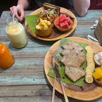 Vegan breakfast: pancakes and waffles. Really good☀️  at Mango in Bangkok