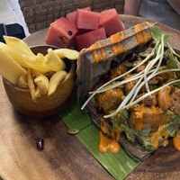 Tempeh zuchinni waffles  at Mango in Bangkok