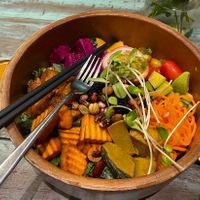 Buddha bowl (massive portion!)   at Mango in Bangkok