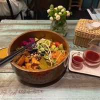 Buddha bowl and kombucha   at Mango in Bangkok