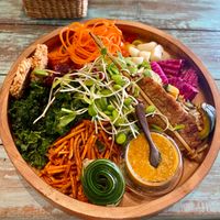 Cashew nut curry salad bowl (it was called something like that). Took a little longer to make than some other orders, but worth the wait! Beautiful, healthy, delicious.  at Mango in Bangkok